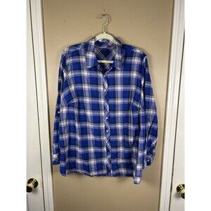 Talbots Women’s 2X Blue Pink Plaid Long Sleeve 100% Cotton Button Up Roll Tab